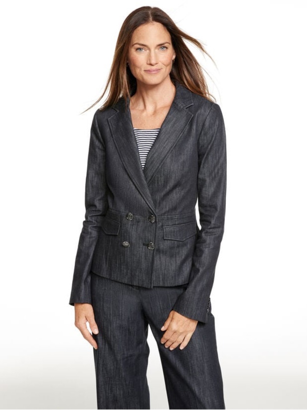 NWT TALBOTS PLUSSIZE REFINED DENIM DOUBLE BREASTED BLAZER JEAN JACKET 24W costal
